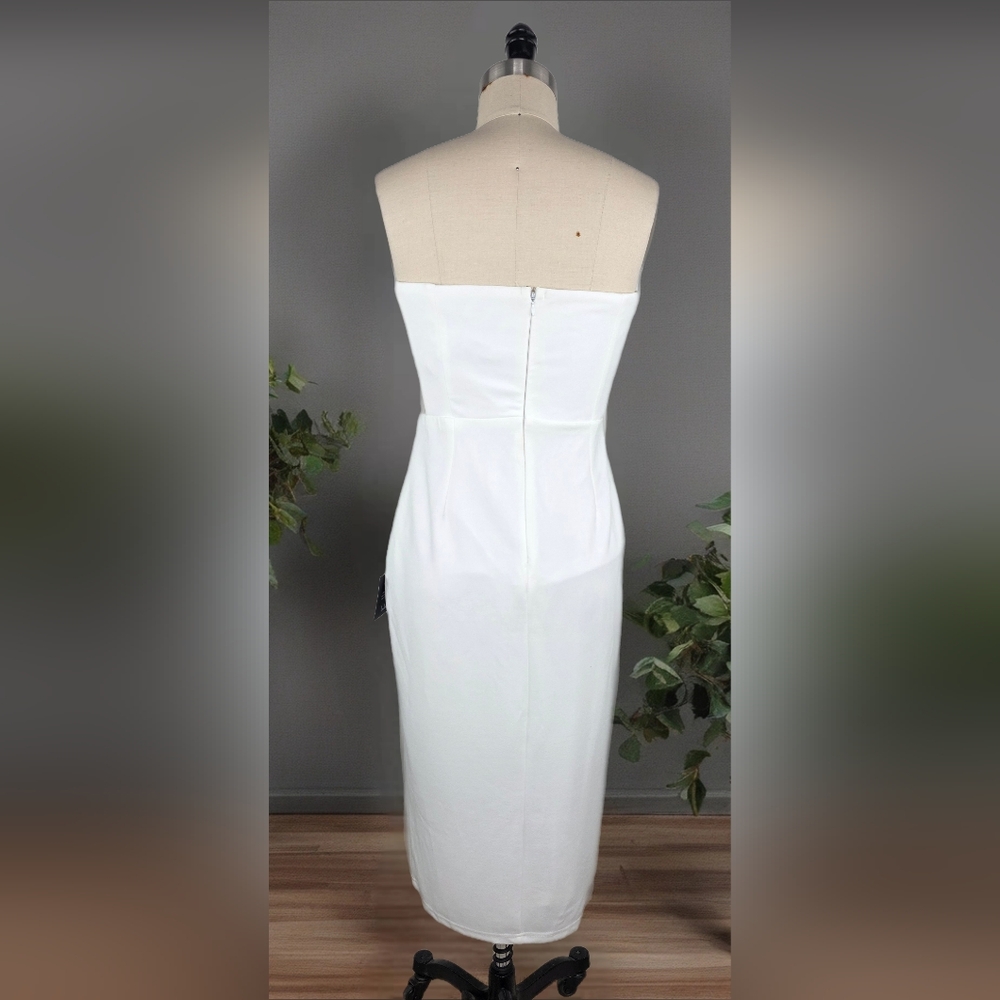 Lulus NWT Strapless White Midi Dress | Elegant | Side Slit | Size L - Picture 3 of 12
